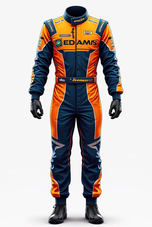 EDAMS Formula Kart Suit – Orange & Navy Replica Edition